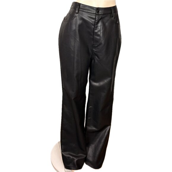 WAYF & Sloane Nordstrom XL Black Faux Leather Zip Snap Fly Pockets Flared Pants - Picture 2 of 6